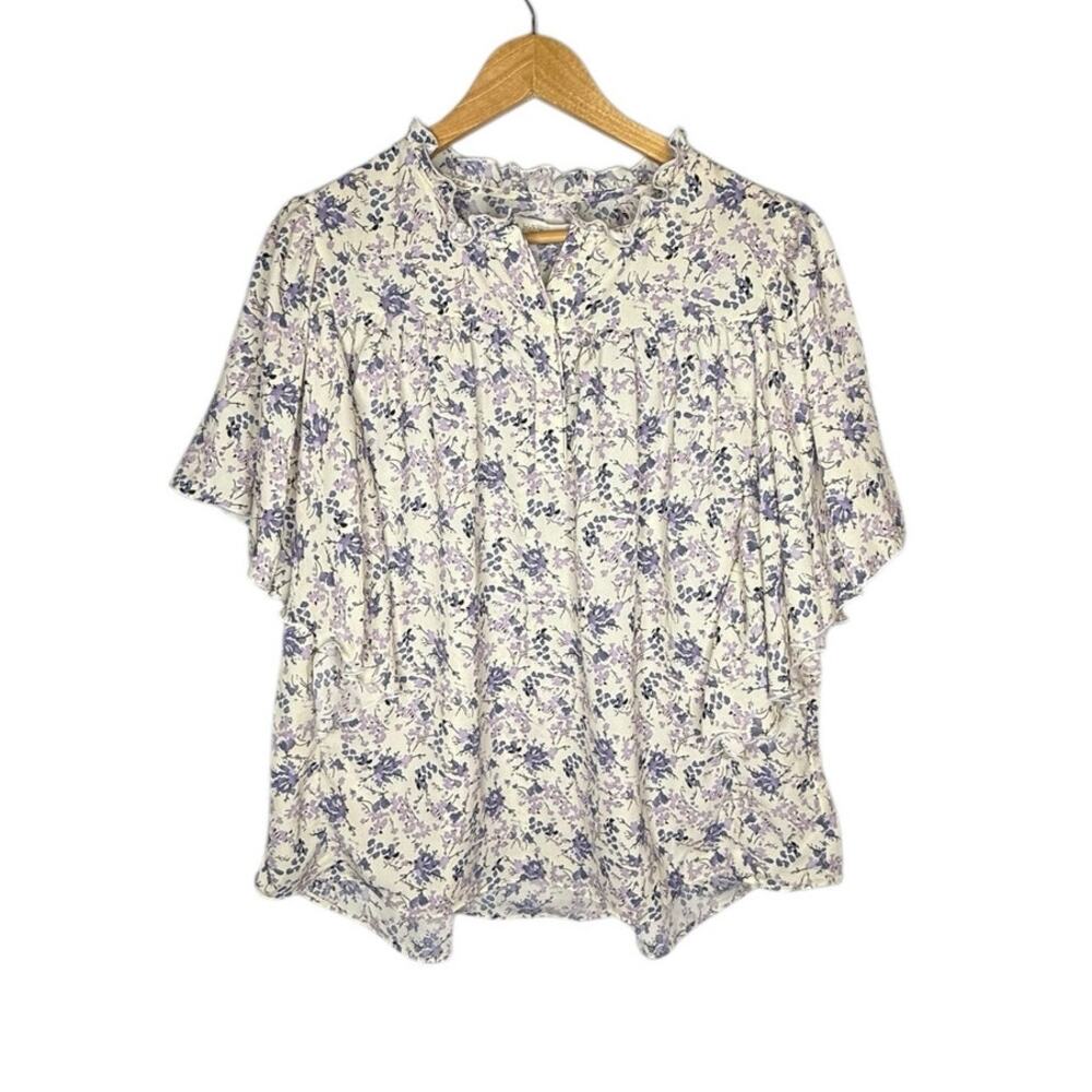 bishop + young White and Lavender Floral Flutter-Sleeve Blouse - Picture 6 of 8
